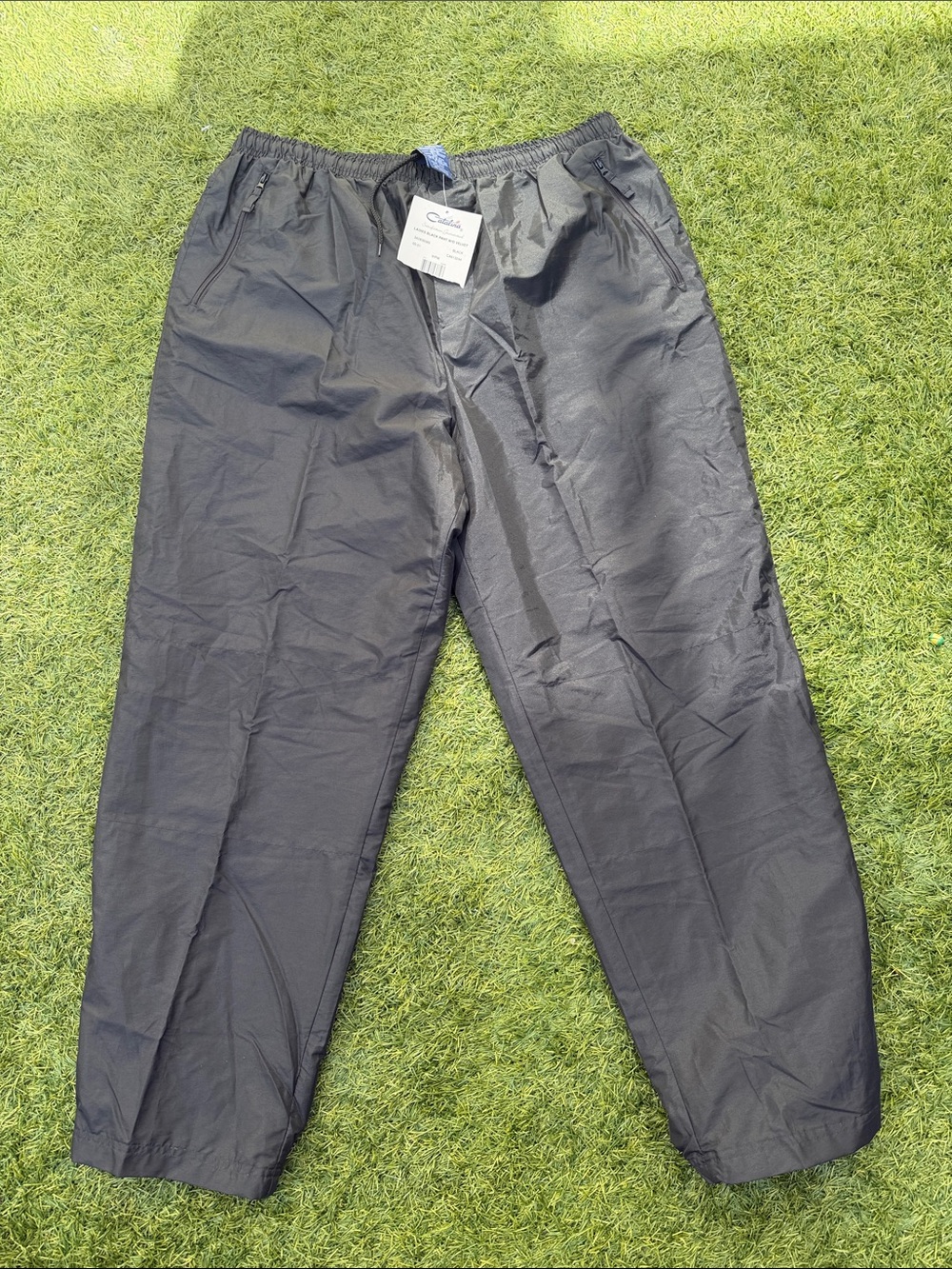 Vintage Y2K Catalina Black Fleece Lined Windbreaker Pant Women XL Zip Ankle NWT